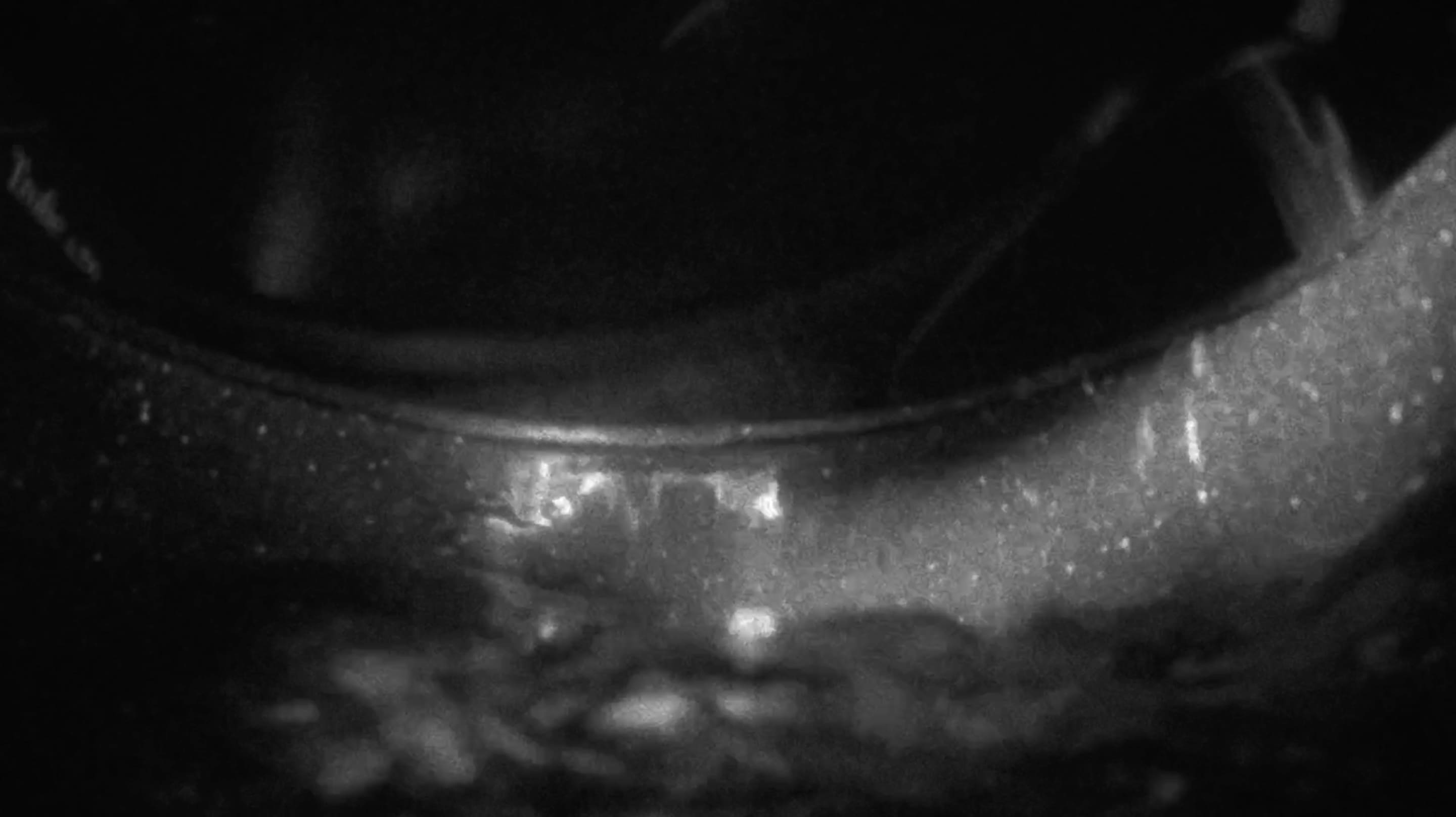 5e photographie de Shattered Reality où la caméra se trouve dans un espace noir avec un vague d'eau qui remonte en sa direction. Le plan est en noir & blanc.